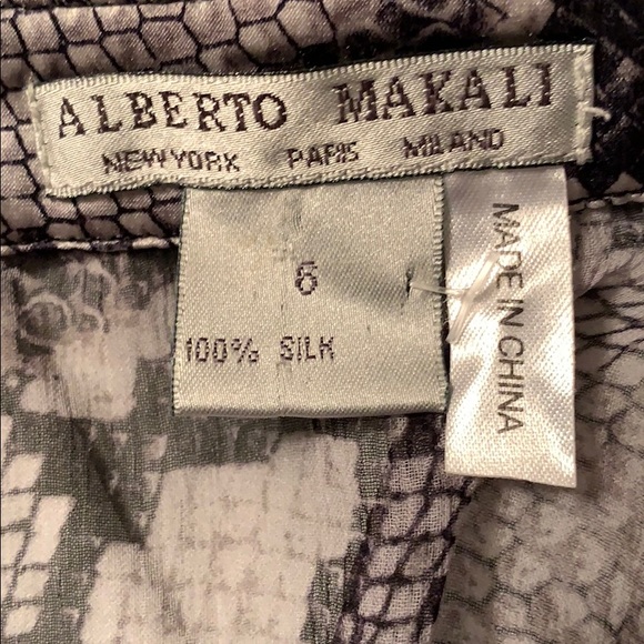 ALBERTO MAKALI SNAKE PYRHON SILK SHEER LONG SLEEVE BLOUSE GRAY SZ 6 NEW - Picture 3 of 6